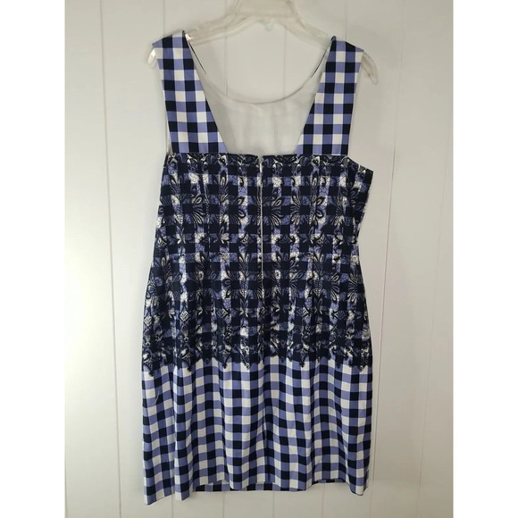 Tahari Arthur Levine Dress Womens Size 14 Petite Blue White Floral Checkered - Picture 5 of 9